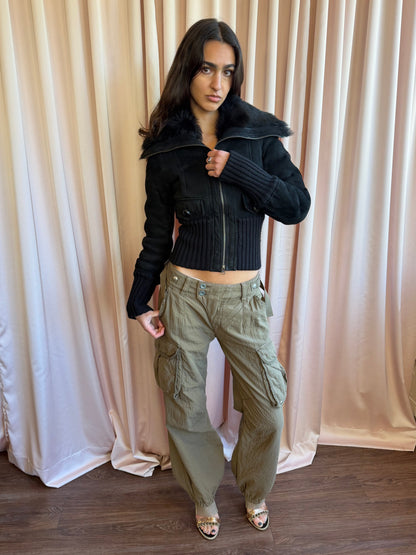 Nolita Khaki Low Rise Wide Leg Cargo Pants