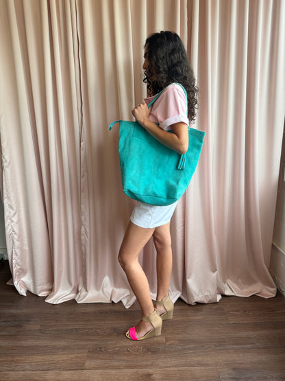 Italian Suede Teal Tote Bag