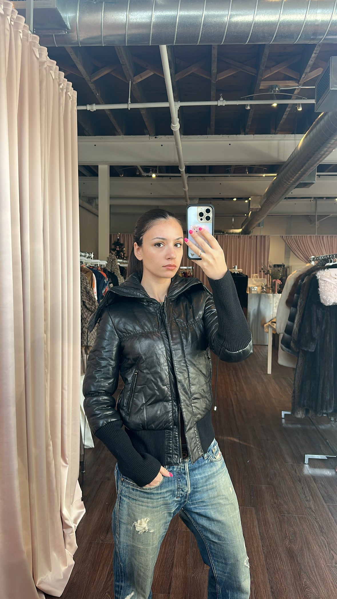 Patrizia Pepe Black Leather Puffer Jacket