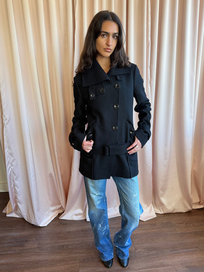 Patrizia Pepe Black Wool Double Breasted Belted Coat