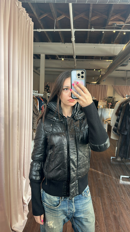 Patrizia Pepe Black Leather Puffer Jacket