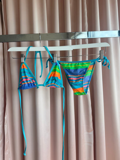 1990's Blue Striped String Bikini