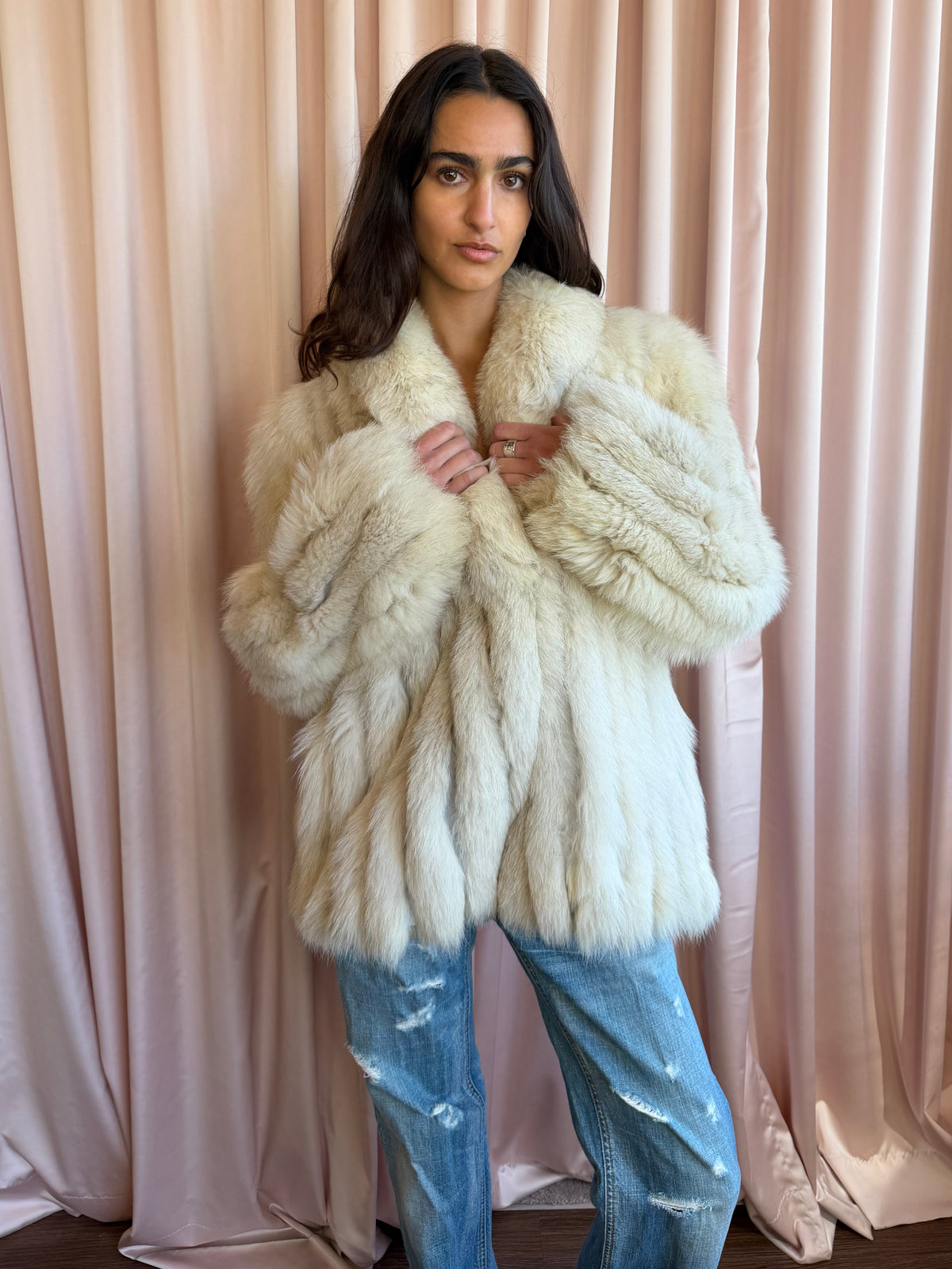 Vintage Cream Fox Fur Oversized Coat
