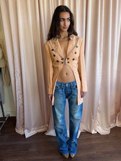 1990's Martine Sitbon Peach Double Breasted Tailcoat Blazer Jacket