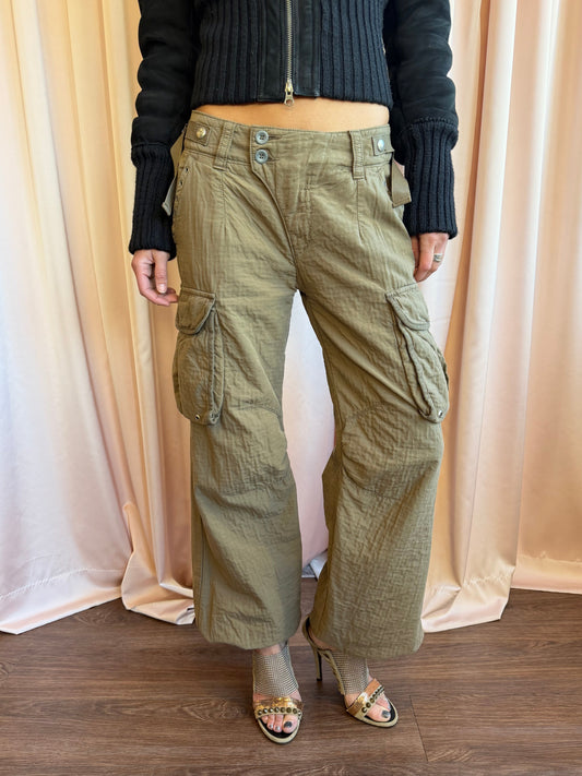 Nolita Khaki Low Rise Wide Leg Cargo Pants