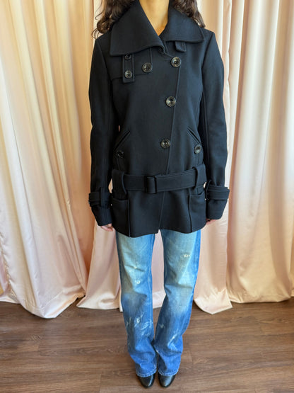 Patrizia Pepe Black Wool Double Breasted Belted Coat