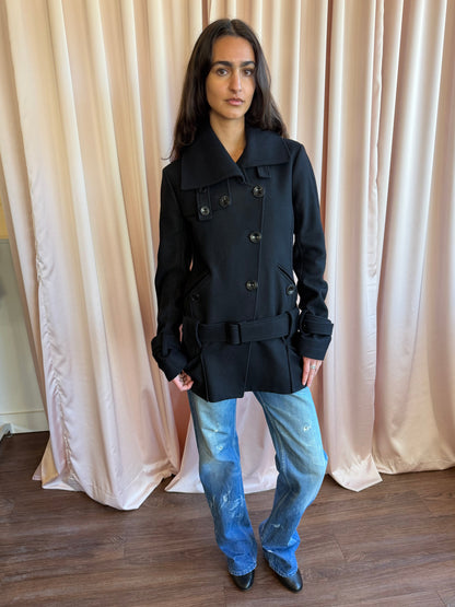 Patrizia Pepe Black Wool Double Breasted Belted Coat
