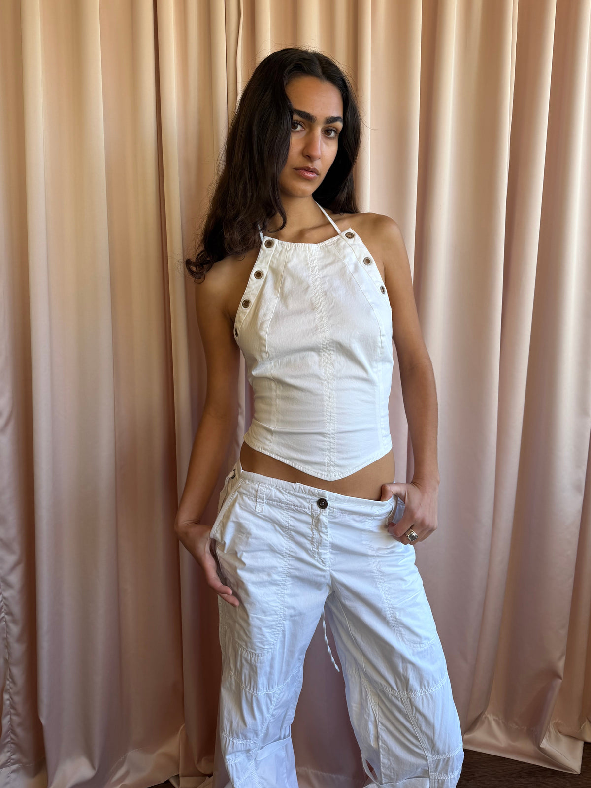 Marc Cain White Lace Up Back Halter Top