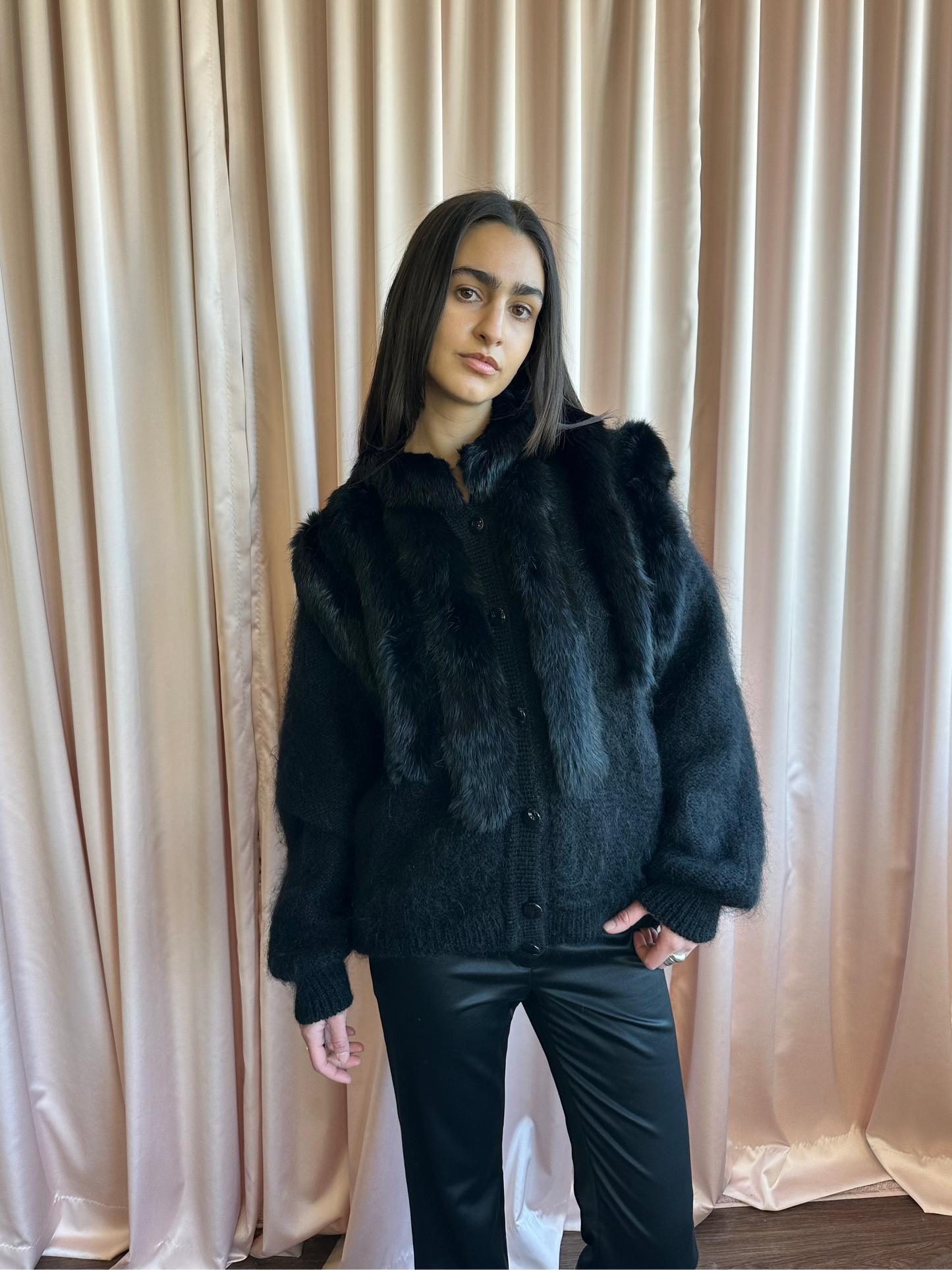 Vintage Black Kid Mohair Fur Cardigan