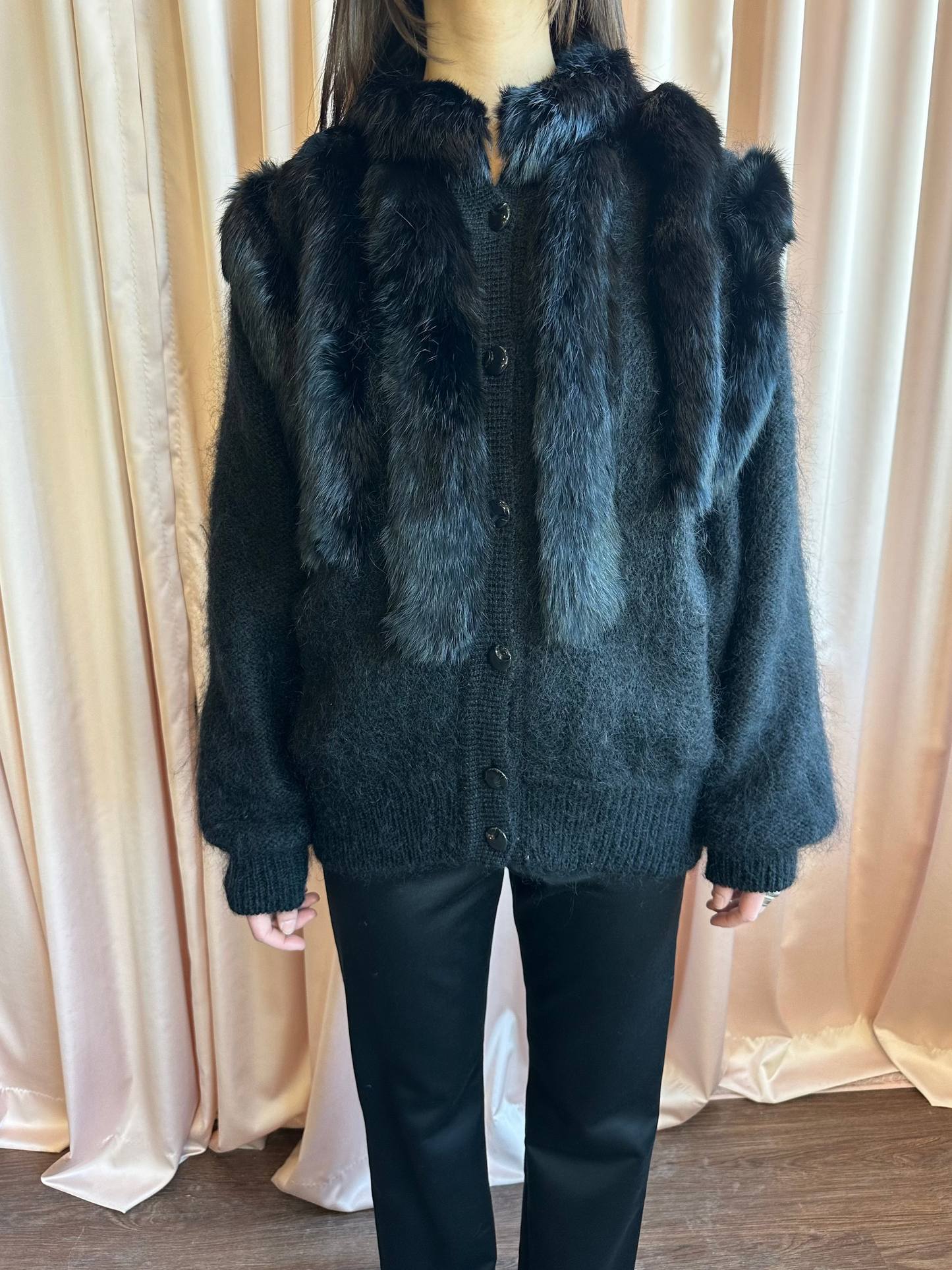 Vintage Black Kid Mohair Fur Cardigan
