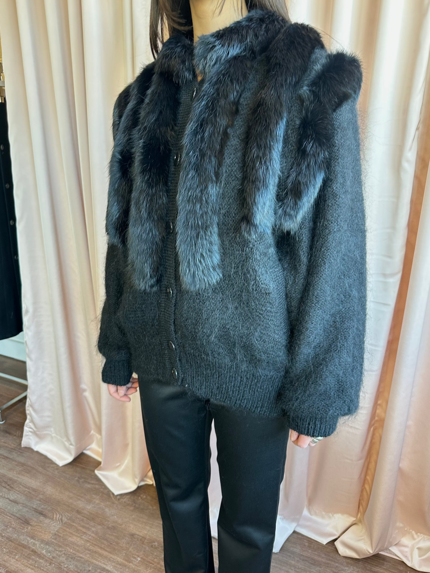 Vintage Black Kid Mohair Fur Cardigan