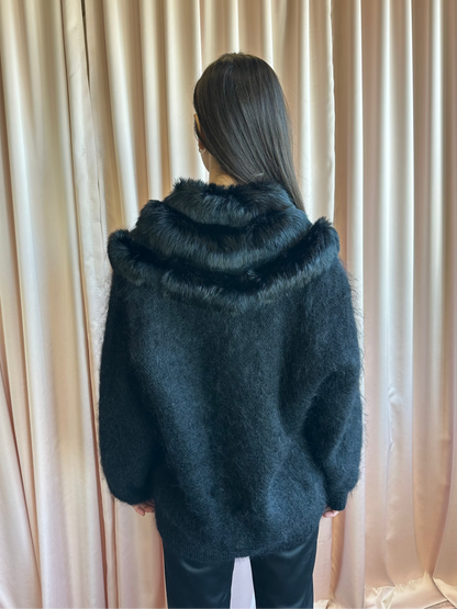 Vintage Black Kid Mohair Fur Cardigan