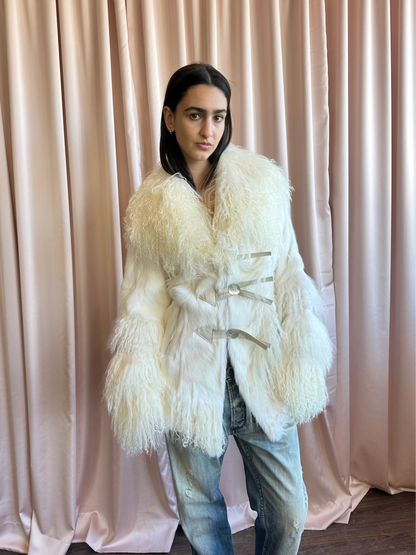 Cream Mongolian Fur Coat