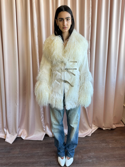 Cream Mongolian Fur Coat