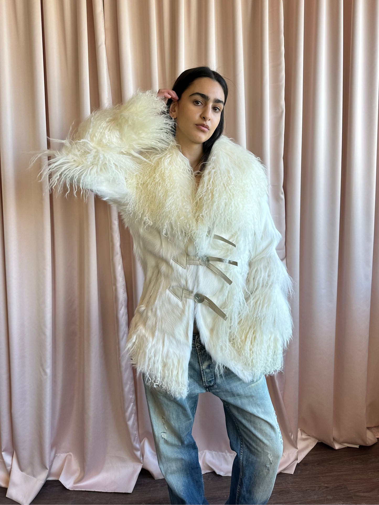 Cream Mongolian Fur Coat