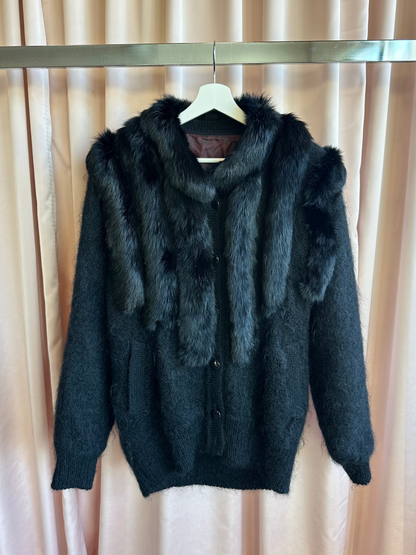 Vintage Black Kid Mohair Fur Cardigan