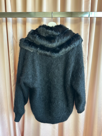 Vintage Black Kid Mohair Fur Cardigan