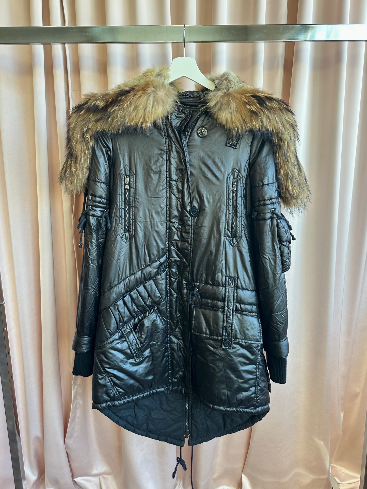 Antonio Berardi Black Puffer with Fur Hood