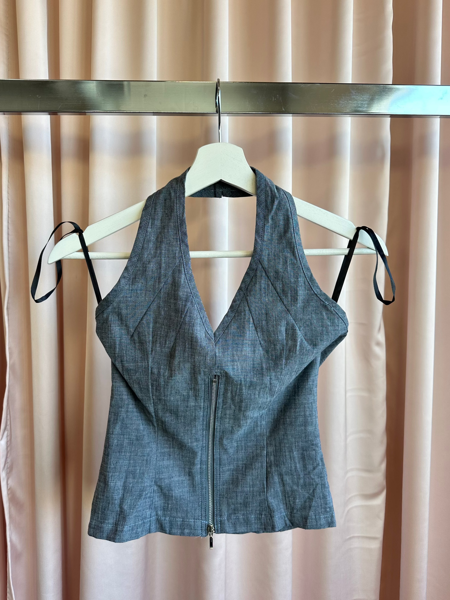 1990's Grey Zipper Halter Top
