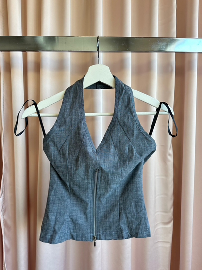 1990's Grey Zipper Halter Top