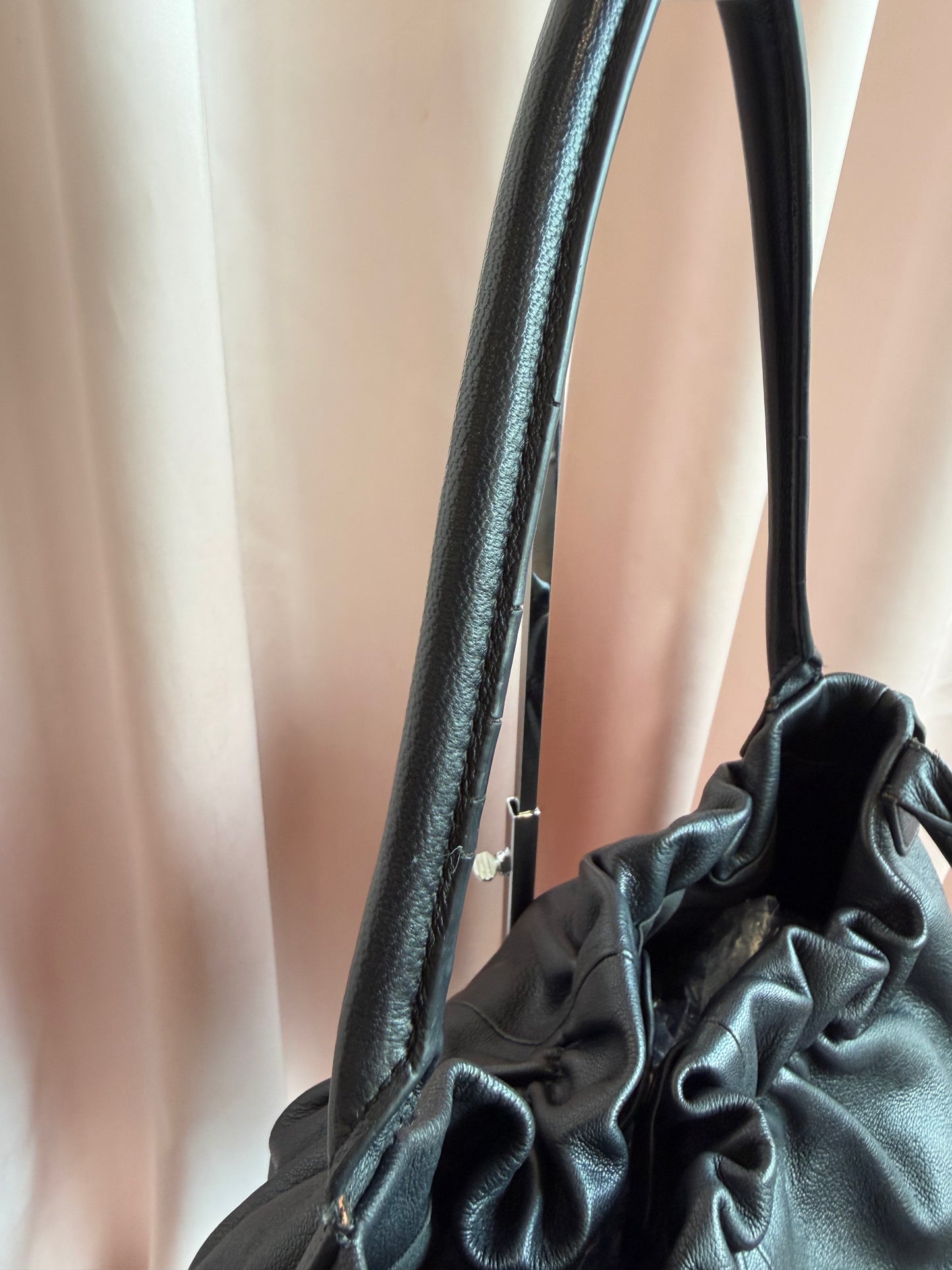 Agnes B. Black Leather Fringe Shoulder Bag