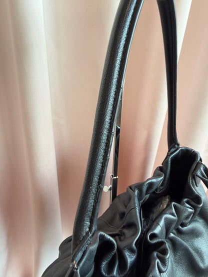 Agnes B. Black Leather Fringe Shoulder Bag