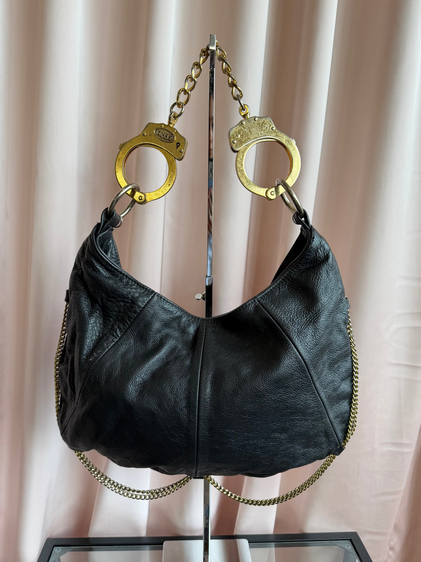 Cuffz by Linz Black Leather Shoulder Bag