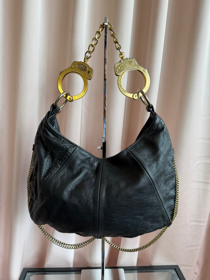 Cuffz by Linz Black Leather Shoulder Bag