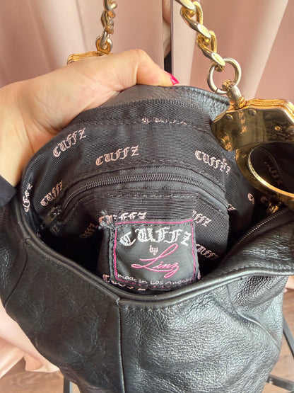 Cuffz by Linz Black Leather Shoulder Bag