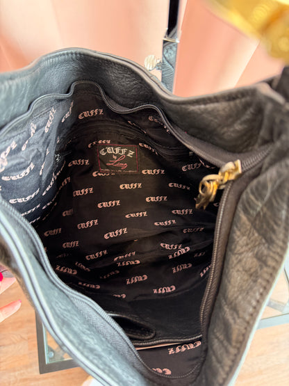 Cuffz by Linz Black Leather Shoulder Bag