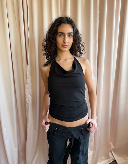 1990's Black Cowl Neck Halter Top