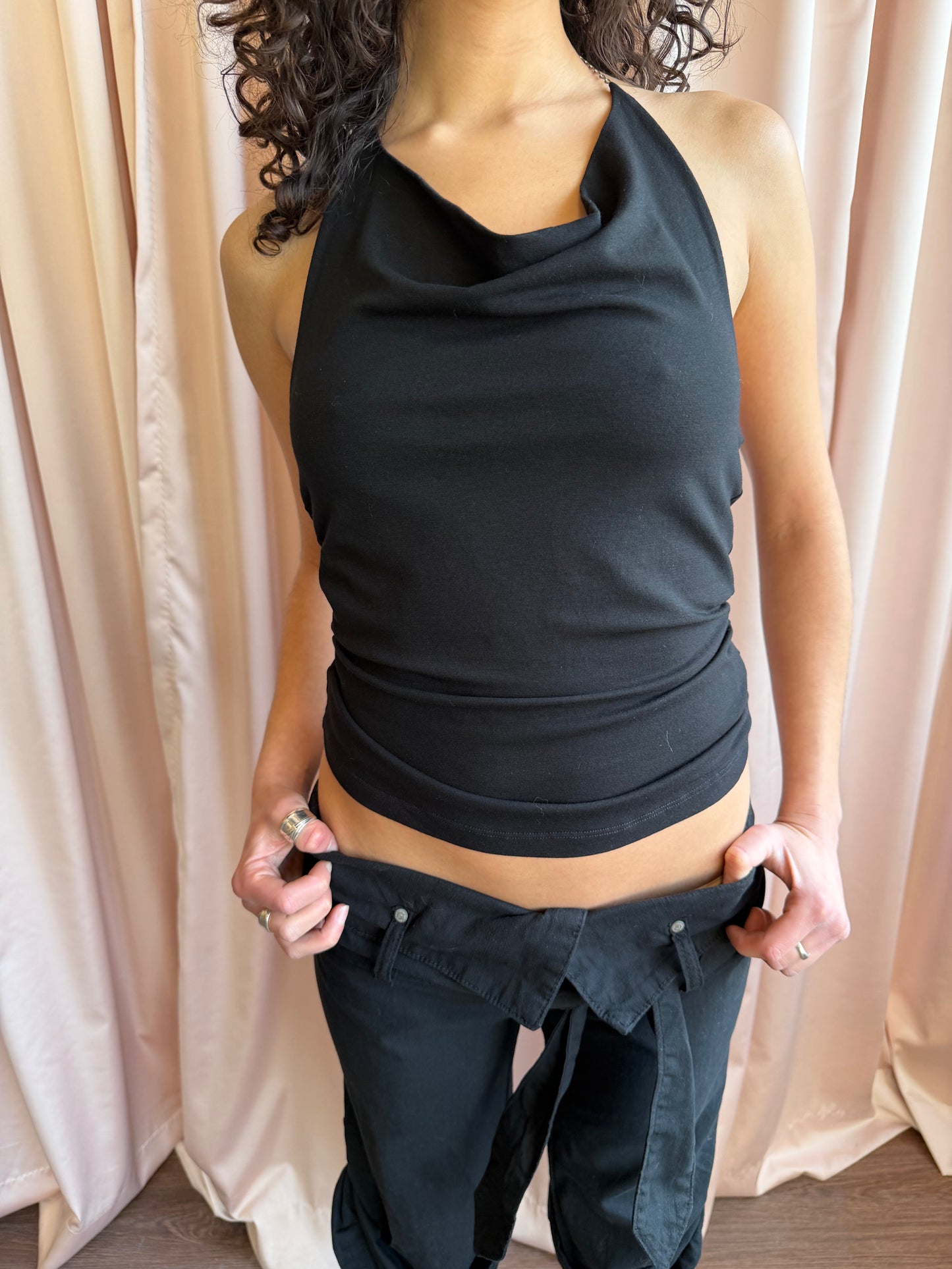 1990's Black Cowl Neck Halter Top