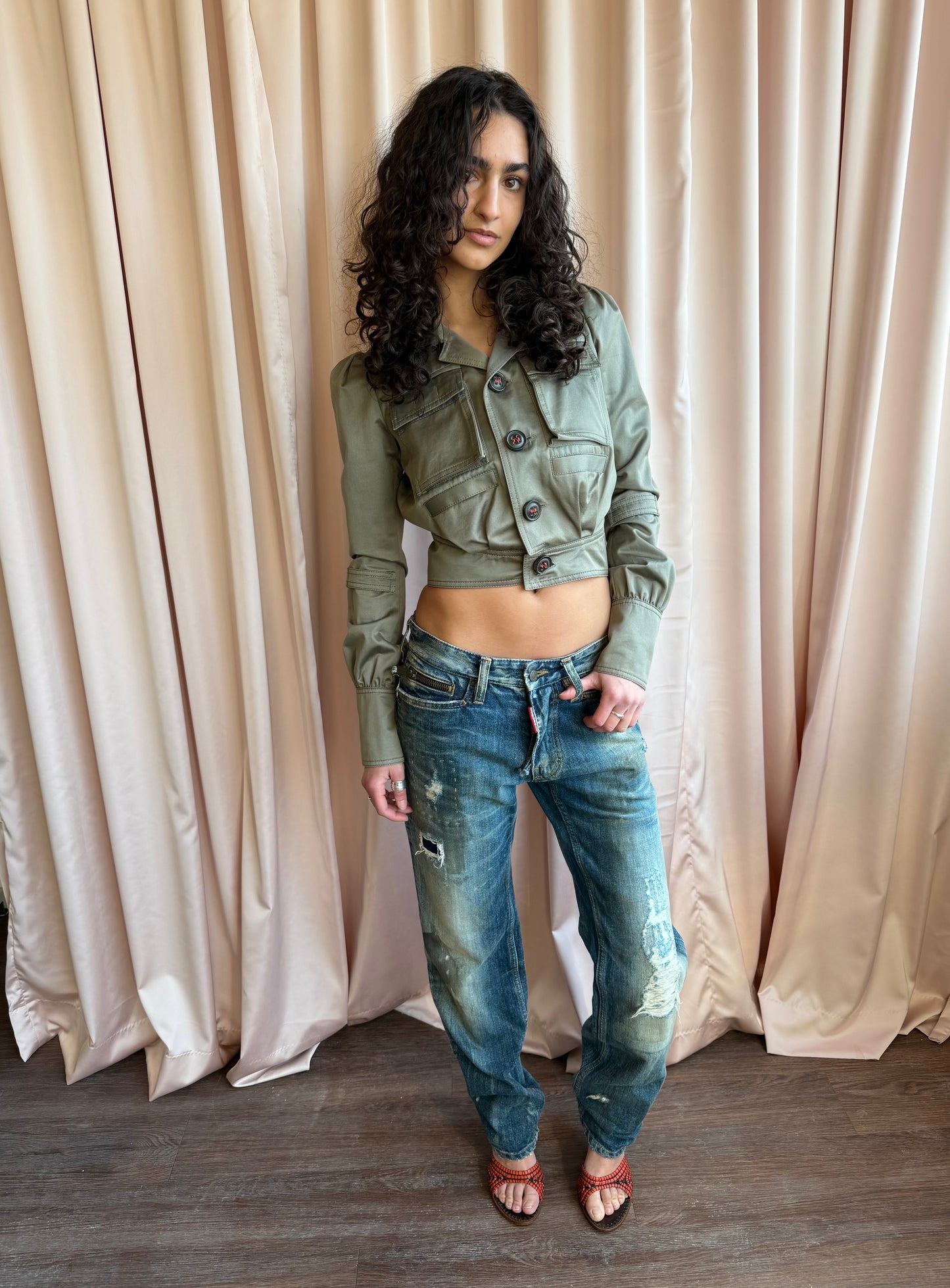 Dsquared2 Olive Cropped Cargo Jacket