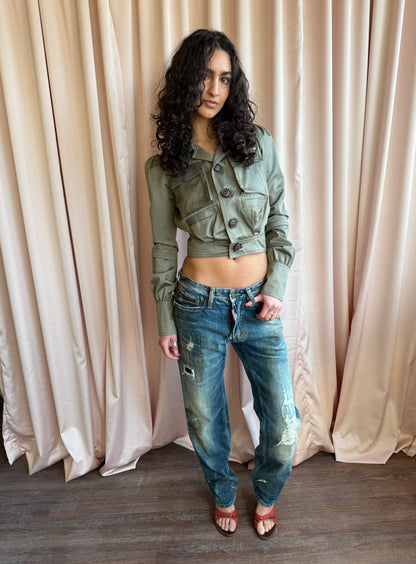 Dsquared2 Olive Cropped Cargo Jacket