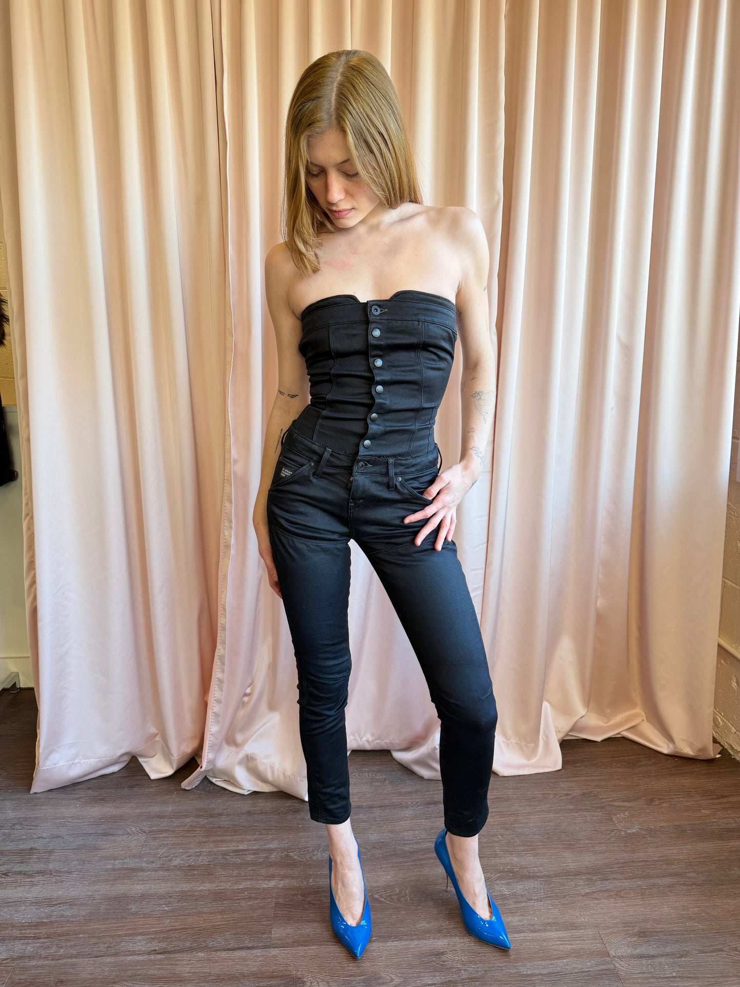 G-Star Strapless Denim Jumpsuit