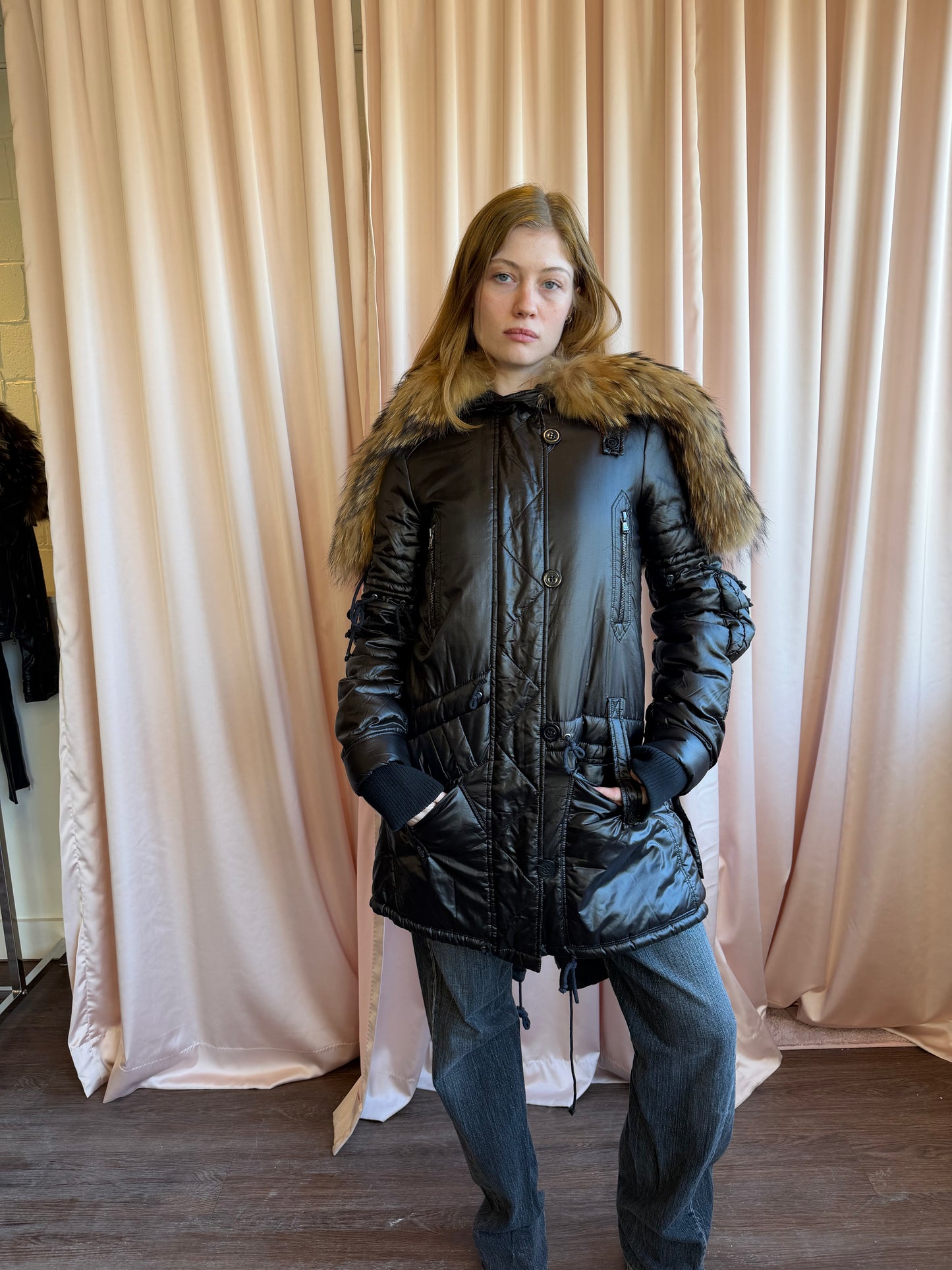 Antonio Berardi Black Puffer with Fur Hood