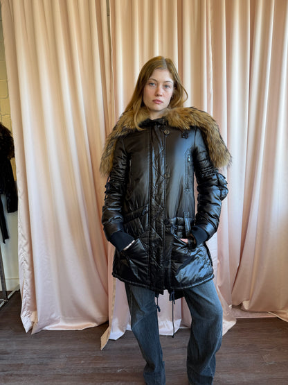 Antonio Berardi Black Puffer with Fur Hood