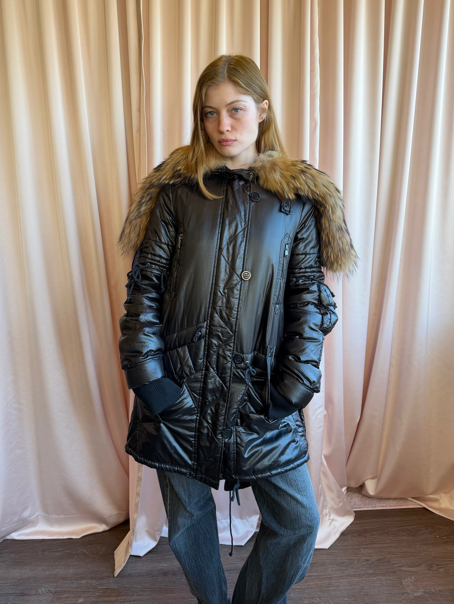 Antonio Berardi Black Puffer with Fur Hood