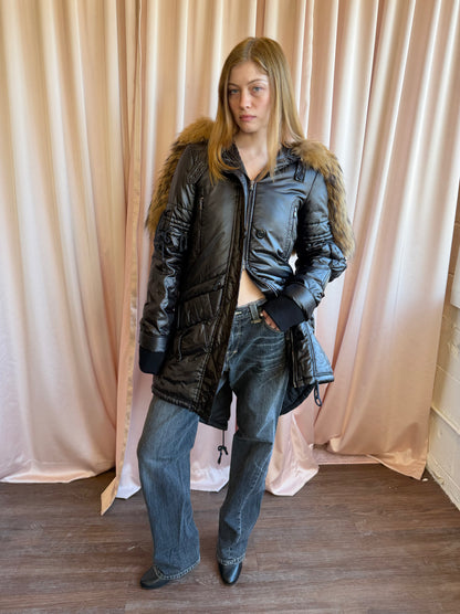 Antonio Berardi Black Puffer with Fur Hood