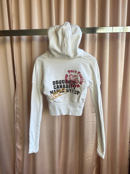 Dsquared2 White Cropped Zip Up Hoodie