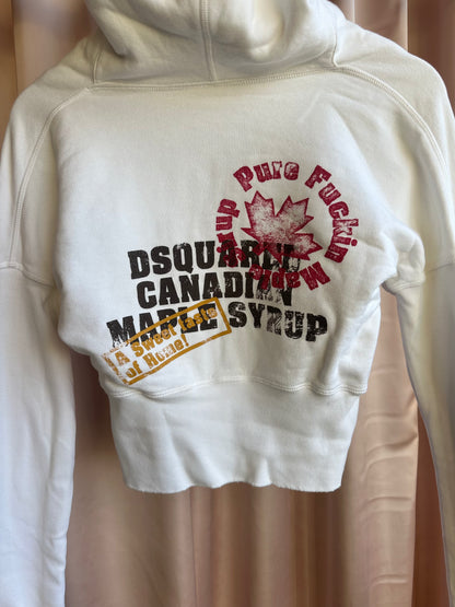 Dsquared2 White Cropped Zip Up Hoodie