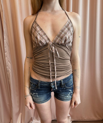 1990's Plaid Tie Back Halter Top