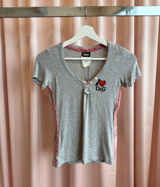 D&G Grey Graphic Short Sleeve Henley