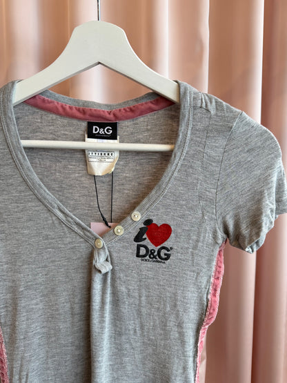 D&G Grey Graphic Short Sleeve Henley