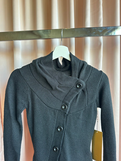 Black Knit Asymmetric Cardigan