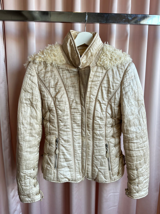 Champagne Lace Up Puffer Jacket