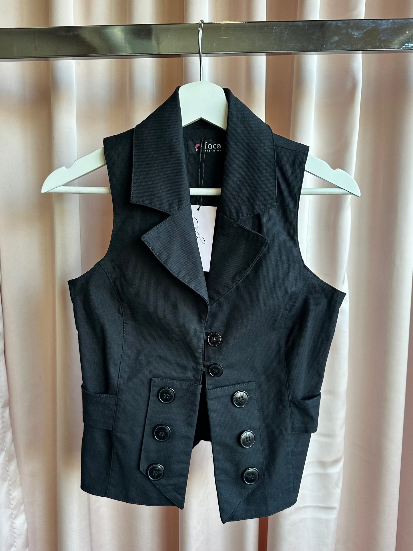 Black Double Breasted Vest Top