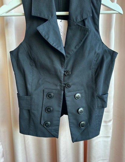 Black Double Breasted Vest Top