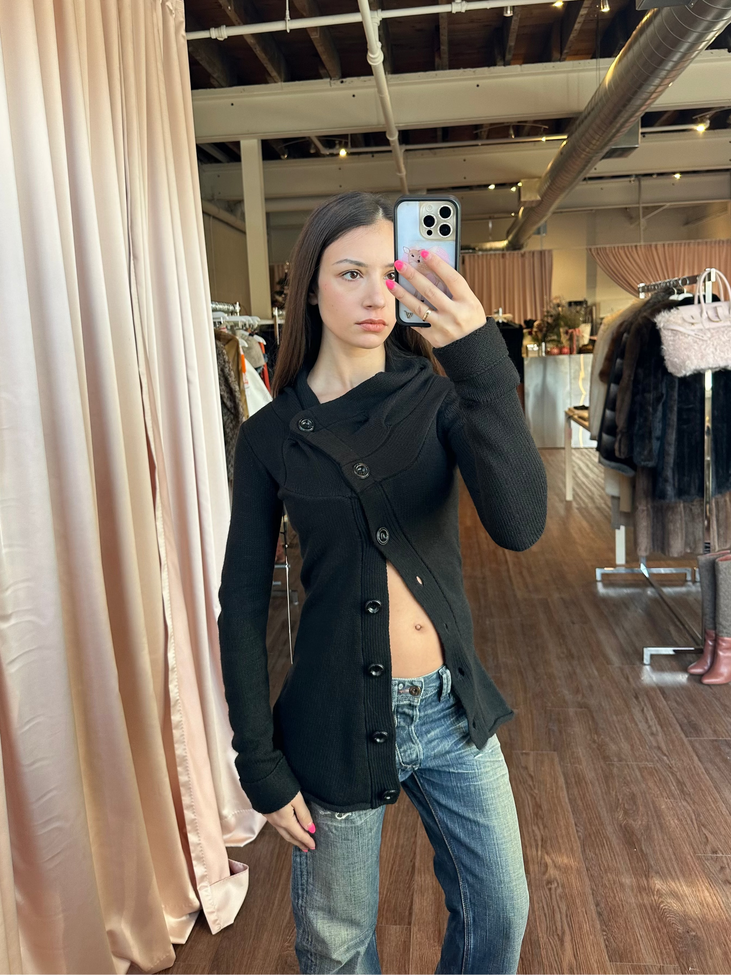Black Knit Asymmetric Cardigan