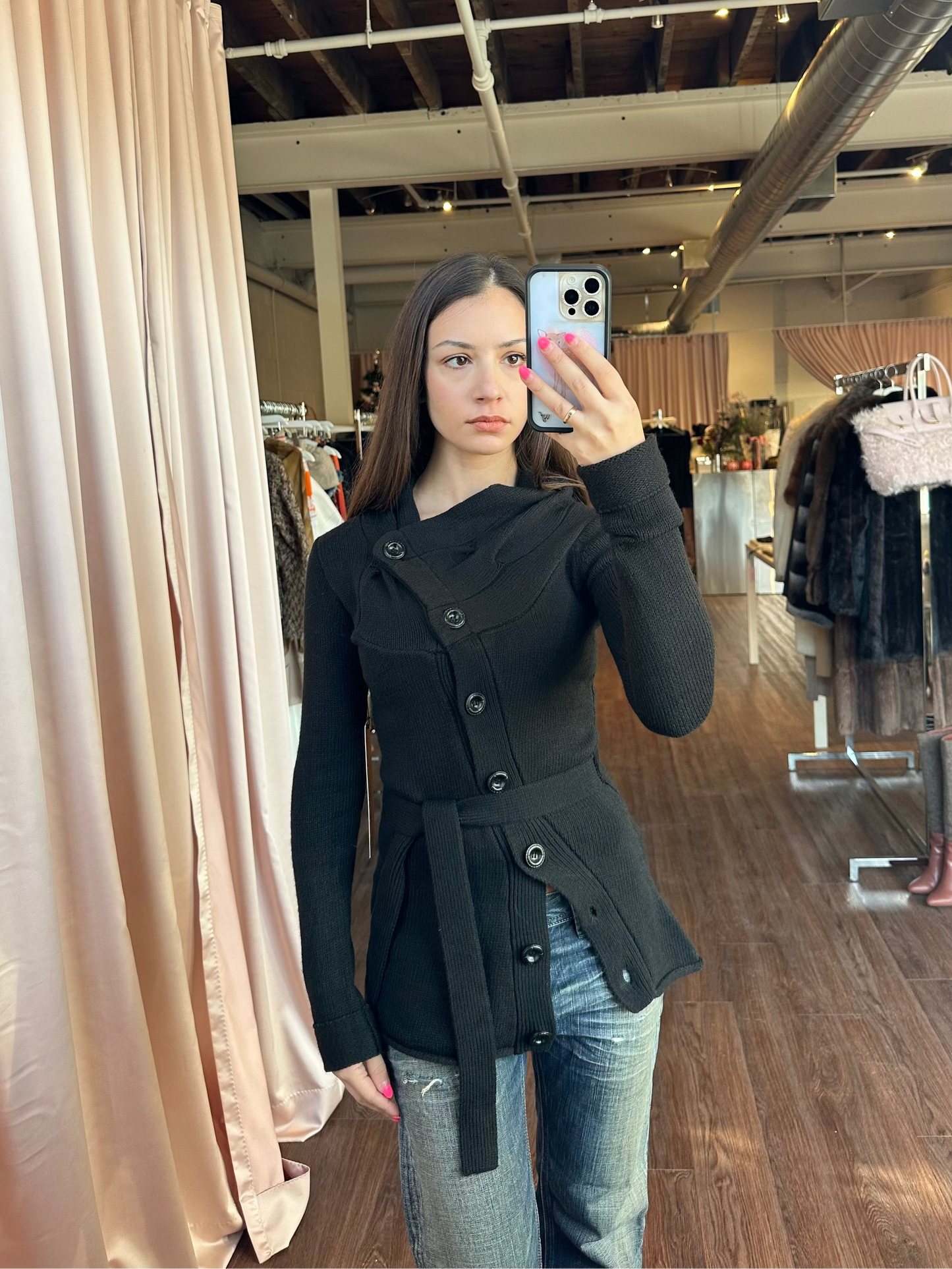 Black Knit Asymmetric Cardigan